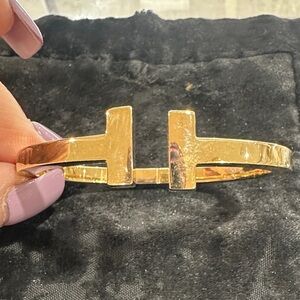 Tiffany & Co. Solid 18k Gold T-Detail Cuff Bracelet.